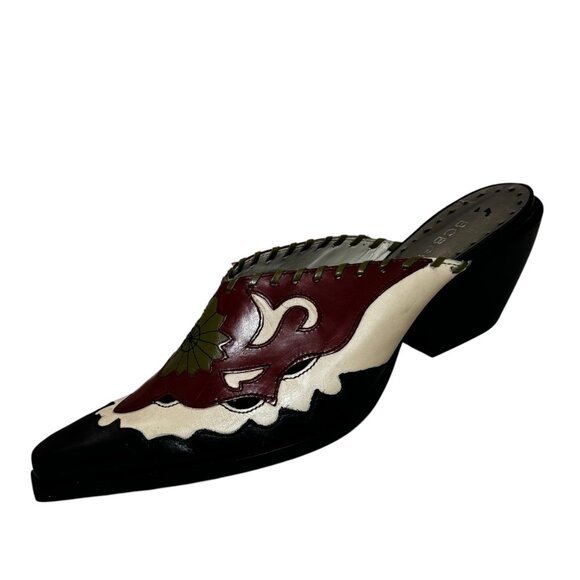 Vintage New BCBG Western Mules Bootie Tooled  Leather Inlay Women's 8 B - Picture 2 of 11